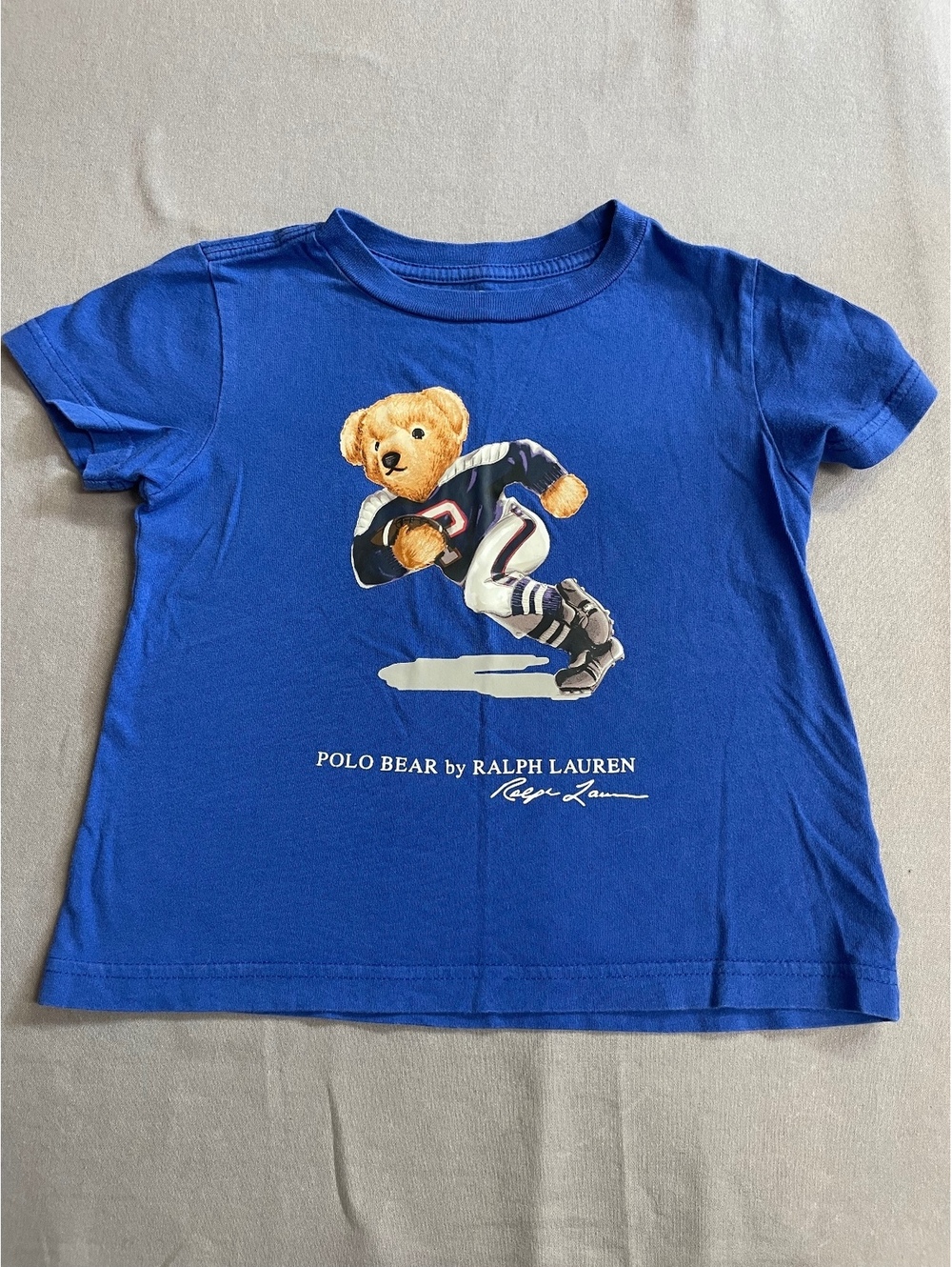 Polo blue t-shirt with iconic Polo Bear in football uniform 3T